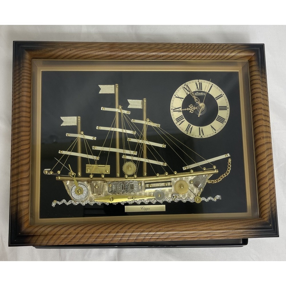 Vintage‎ Linden Clipper Boat Clock Picture with Stand Working Japan